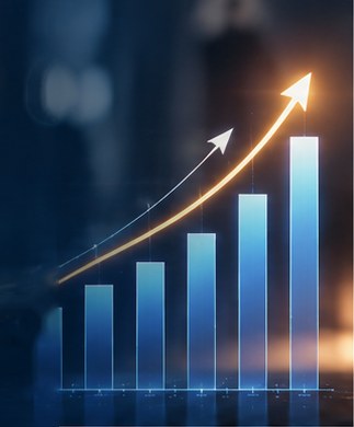 A rising bar chart with an upward arrow, representing higher average unit volume across a location portfolio